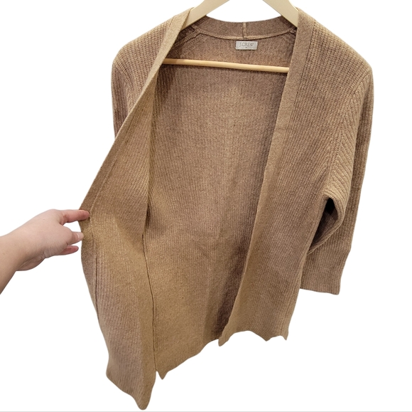 J.Crew Ribbed Knit Open Front Cardigan Sweater Tan Lambswool Neutral Women's S/M - Picture 9 of 15
